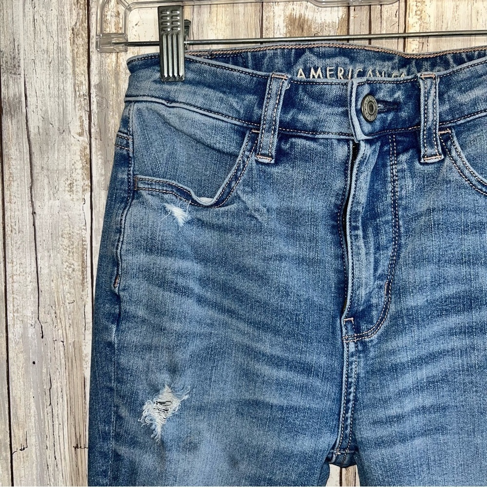 American Eagle The Dream Jean Super High Rise Jegging Distressed Women’s 0 - Picture 4 of 8